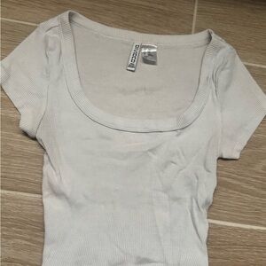 H&M White Ribbed Short Sleeve Top